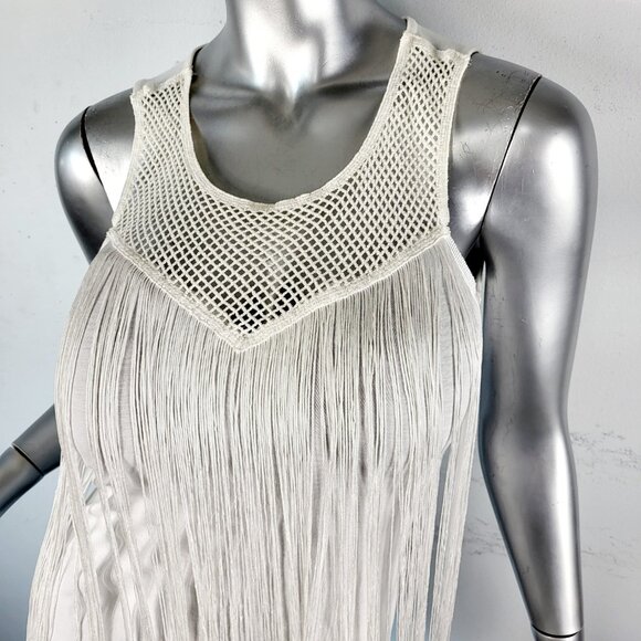 NWT~$60~INC~INTERNATIONAL CONCEPTS~S~WHITE FRINGE SLEEVELESS T-SHIRT TANK TOP - Picture 11 of 16